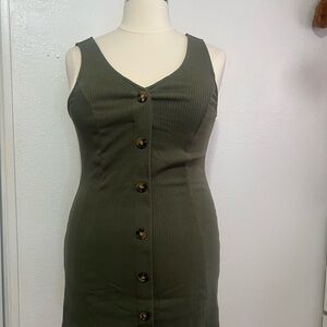 Olive Green Button-Front Mini Dress